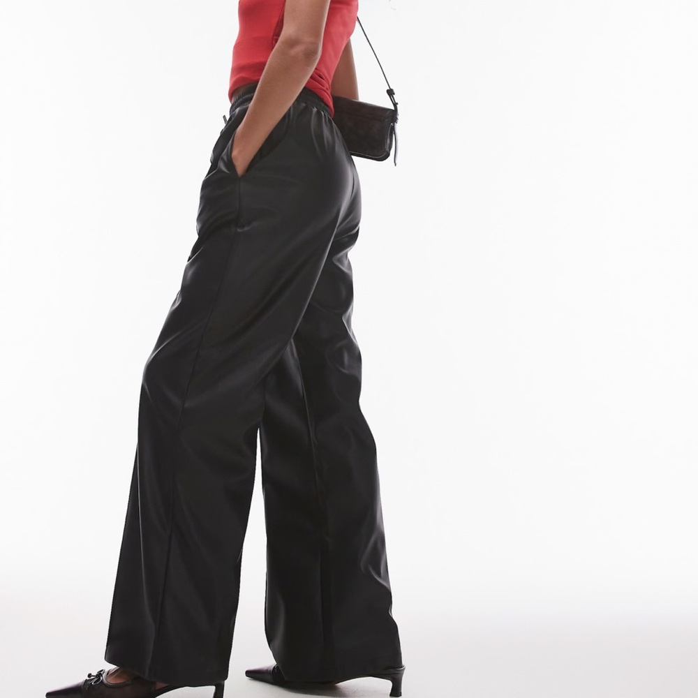 Topshop Faux Leather Wide Fit Pants